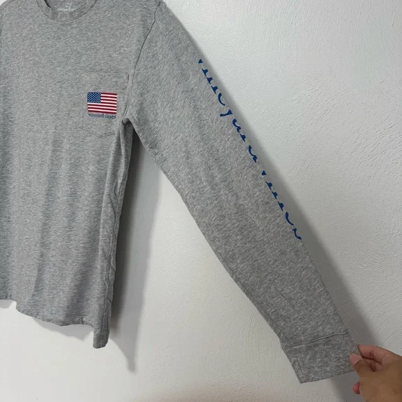 Vineyard Vines Long Sleeve Pocket Tee Men's Small Gray Flag Lacrosse Americana‎ - Picture 6 of 12